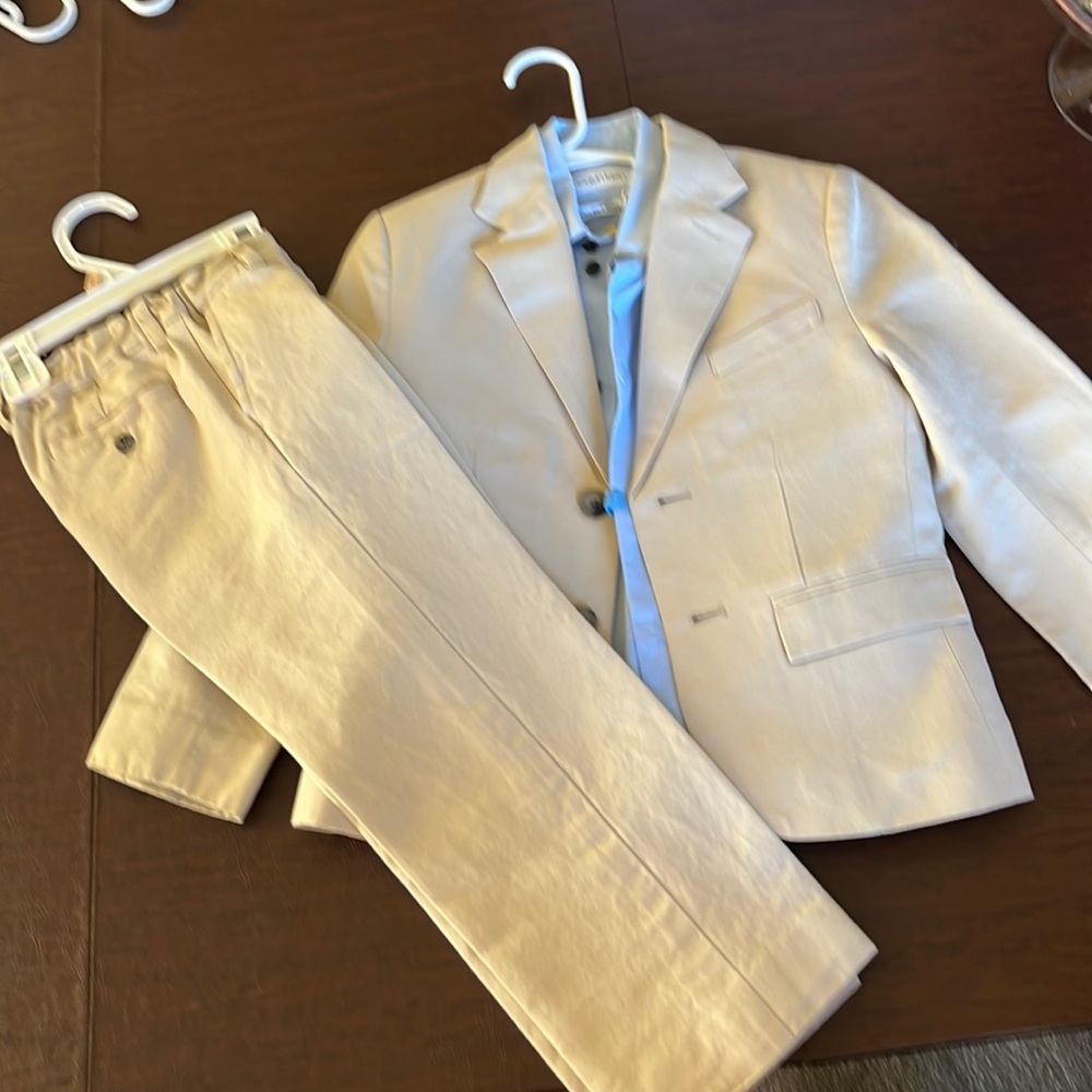 Janie & Jack linen suit 5T with baby blue slim Calvin Klein button down